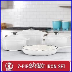 7 Pcs Enameled Cast Iron Cookware Set Nonstick Oversized Handles Dutch Oven