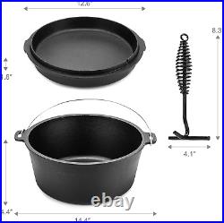 9 Quart Pre-Seasoned Cast Iron Dutch Oven with Lid and Lid Lifter Tool Outdoor D