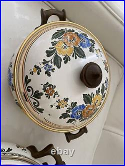 Asta Enamelware Dutch Oven Floral Pot Cookware Pair Lid Brass Handles Germany