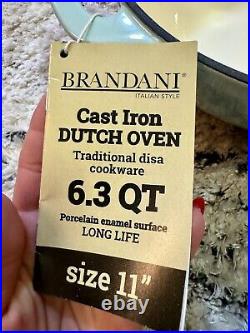 Brandani Italy Cast Iron Dutch Oven 11 Pot 6.3 Quart Light Mint Green New Tags