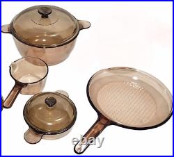 CORNINGWARE VISION 12pc Amber Glass Cookware Lot Dutch Oven Skillet Pans Lids
