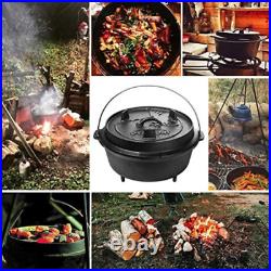 Camp Dutch Oven Pre Seasoned Cast Iron Lid Skillet Casserole Pot Cooking BBQ 9QT