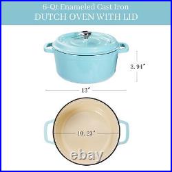 Dutch Oven Pot with Lid, Enameled Cast Iron Coated Dutch Oven 6QT Deep Round