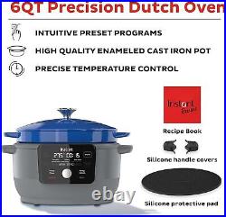 Electric Round Dutch Oven, 6-Quart 1500W, 5-in-1 Kitchen Cookware, Blue