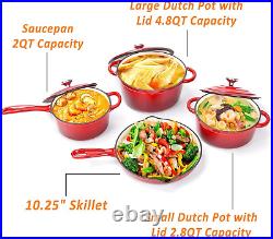 Enameled Cast Iron Cookware Set 7 Piece Set of Dutch Ovens, Sauce Pan