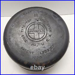 Griswold Cast Iron Dutch Oven 8 1278 And #8 Self Basting Lid Vintage