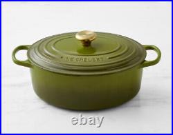 Le Creuset 6.75 Qt. Oval? Dutch Oven Cast Iron Signature New Color-Olive/Gold