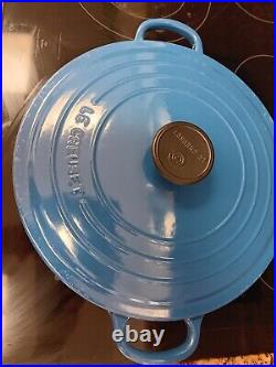 Le Creuset Blue 5.5 Qt #26 Round Dutch Oven Enamel Cast Iron Pot France $490 Nwt