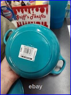 Le Creuset Enameled Cast Iron Dutch Oven #18 Double Handle With Lid Teal France
