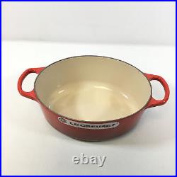 Le Creuset Red Enameled Cast Iron Portable Double Handle Oval Dutch Oven Used