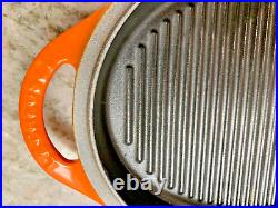 RARE Le Creuset 28cm 4 3/4 Qt. Oval Dutch Oven with Grill Pan Lid Obre Orange New