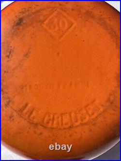 Rare Vintage Le Creuset France Enamel Cast Iron 30 Flame Orange Round Dutch Oven