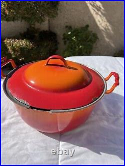 Rare Vintage Le Creuset France Enamel Cast Iron 30 Flame Orange Round Dutch Oven