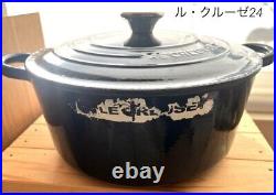 Used Le Creuset 24cm Enameled cast Iron Dutch Oven Black Japan 032