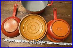 Vintage Descoware GROOVY ORANGE Cookware Lot- Dutch Oven w Lid, Sauce & Fry Pan