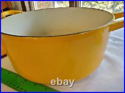 Vintage Le Creuset 4 qt Yellow Tangerine Enameled Cast Iron Dutch Oven E