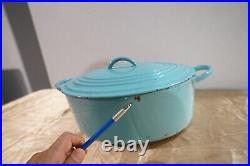 Vintage Le Creuset Cast Iron Dutch Oven Paris Turquoise Blue E 4.5 Qt