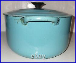 Vintage Le Creuset Cast Iron Dutch Oven Paris Turquoise Blue E 4.5 Qt