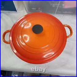 Vintage Le Creuset Cast Iron Enamel E POT Flame Orange Round Dutch Oven France