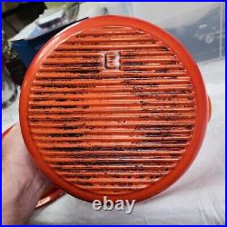 Vintage Le Creuset Cast Iron Enamel E POT Flame Orange Round Dutch Oven France