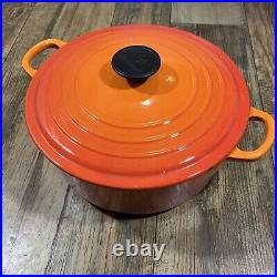 Vintage Le Creuset France #26 Flame Orange Enameled Cast Iron 5.5 Qt Dutch Oven