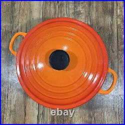 Vintage Le Creuset France #26 Flame Orange Enameled Cast Iron 5.5 Qt Dutch Oven