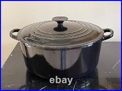 Vintage Le Creuset France Enamel Cast Iron #28 Black Round Dutch Oven